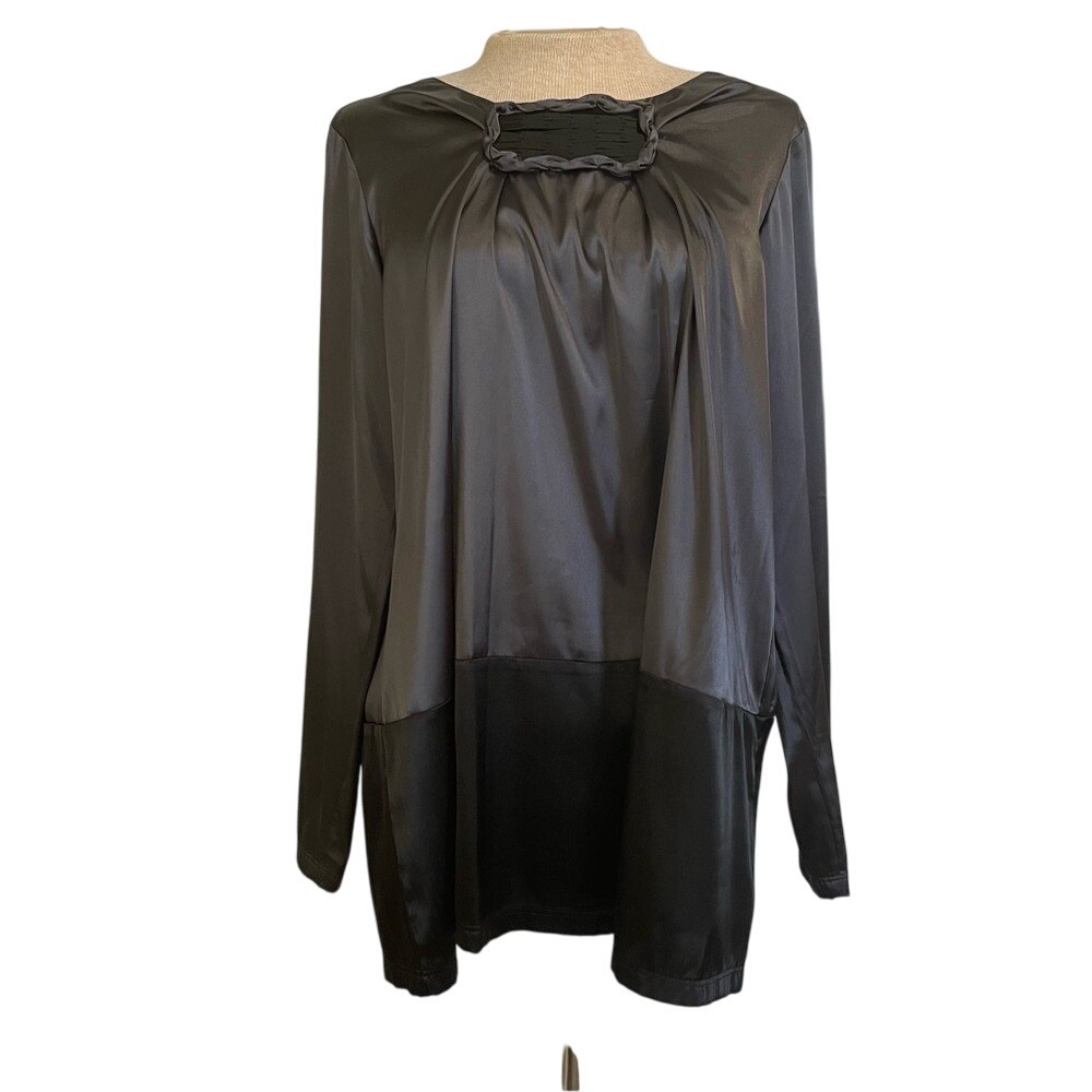 Vera Wang Black Satin Tunic Top with‎ Long Sleeve Size 12